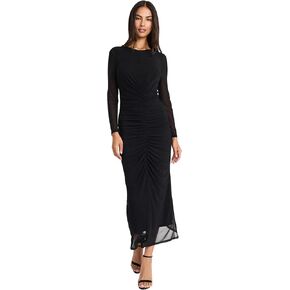 Donna Morgan Women's Ruched Maxi Long Sleeve Formal Gown with Side Slit-Elegant Evening Dress