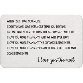 I love you the most Stainless Steel Engraved Wallet Insert Sentimental Keepsake Personalized Card for Him Husband Boyfriend Gifts Anniversary Birthday, Metal Men, Silver, 2x3 Inches
