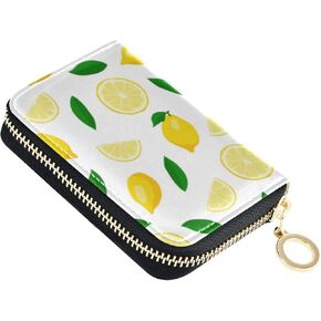 Cute Lemons Fruit Credit Card Wallet, Microfiber Leather Zipper RFID Card Case Holder for Women