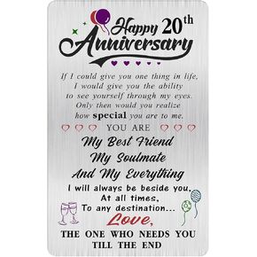 Alotozo 20th Anniversary Card Gifts for Him Husband Her Men, Happy 20 Years Wedding Anniversary Engraved Wallet Card Gift for Wife Boyfriend Men