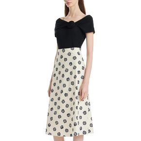 Women's Off Shoulder Knotted Top Rose Printed Half Skirt Two-Piece Set Slim Fit Business Casual Suit for Women