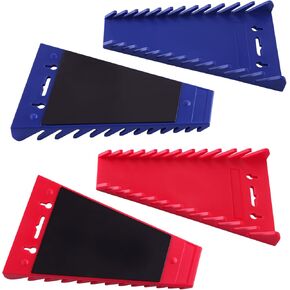 4Pack Magnetic Wrench Organizer for Tool Box, 48 Slots Wrench Rack Tool Trays for SAE(1/4"- 1-1/16") and Metric(6mm-24mm) Wrench Storage, Wrench Holders Combination Wrench Organizer, Red&Blue