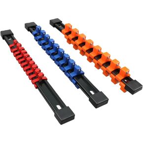 3 PCS Double Sided Socket Organizer, 1/2" 3/8" 1/4" ABS Drive Socket Rail Holder Set, Heavy Duty Double Sided Socket Storage Rail Rack, Premium Quality Socket Holder Kit