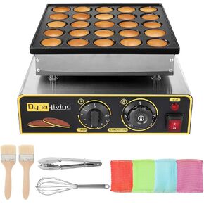 Dyna-Living 50PCS Dutch Pancake Maker 1600W Mini Pancakes Machine Commercial Dutch Pancake Baker Nonstick Waffle Pancakes Maker Dorayaki Griddle for Home Use, Independent Temperature & Time Control