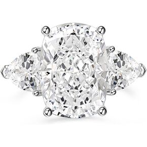 Jeulia 12.38CT Three Stone Engagement Ring for Women, Sterling Silver Fat Oblong Cushion Cut Wedding Ring CZ Promise Halo Eternity Band Ring Diamond Wedding Bridal Set with Jewelry Gift Box