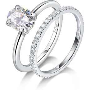 Ladylike Moissanite Oval Engagement Ring Sets for Women 1ct Sterling Silver Solitaire Promise Ring& Full Eternity Wedding Band Rings, Size 4.5