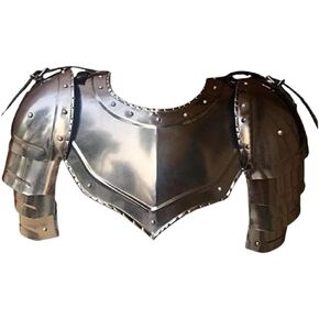 Medieval Iron Gorget Spaulders Arm Shoulder Set, Viking Crusader Pauldrons Armor, Standard (Large) Silver, Adult Sizes