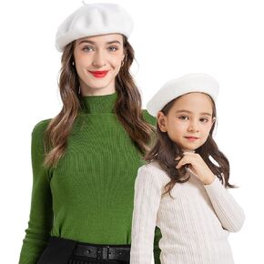 ZLYC Mommy and Me Matching Beret Hats Wool French Beret Cap, White