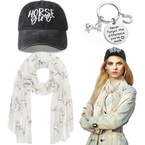 Jeyiour 3 Pcs Christmas Horse Gifts for Women Horse Baseball Hats Horse Western Scarf Horse Keychain Cool Gifts for Horse Lovers Cowgirl Horse Stuff Western Horse Lover Gifts for Birthday Christmas