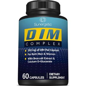Sunergetic Premium DIM Supplement– 150mg DIM (diindolylmethane), Broccoli, Calcium D-Glucarate & Bioperine- DIM Capsules for Men & Women–DIM Complex for Menopause Support & Balance - 60 DIM Capsules