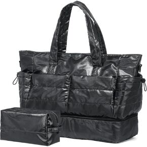 Travel Duffel Bag for Women, 50L Weekender Bag, Gym Bag with Shoes Compartment, Carry on Overnight Bag with Toiletry Bag for Travel Trip Camping, Black
