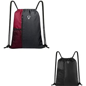 BeeGreen Drawstring Backpack Gym Bag for Men Women Sport String Backpack with Water Bottle Mesh Pockets and Two Zippered Pocket Large Cinch Sackpack for School