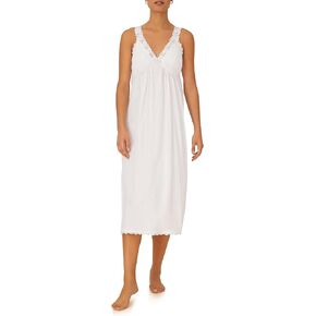 Eileen West Queen Anne's Villa Blanca Knit Nightdress, 100% Cotton Sheer Jersey, Sleeveless with Hollywood Glamour 48" Length