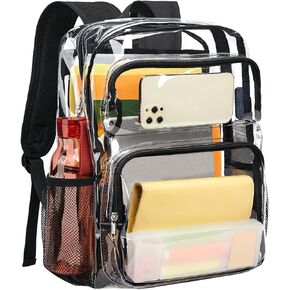 Vorspack Clear Backpack Heavy Duty - Extra Large Clear Bookbag Transparent Backpacks See Through Backpack for College Work Travel Festival - Black