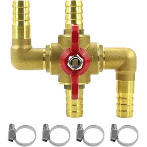Kefly Automobile Integrated 4-Way Heating Water Manual Control Valve, Brass Car Heater Air Conditioning bypass Valve, 4-Way shaped hose barb ball valve 5/8in(16mm)