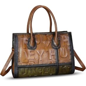 Genuine Leather Satchel for Women Embossed Handbag Top Handle Handbags Handmade Crossbody Tote Bag Purse