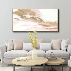 ARTLAND Canvas Prints Modern Abstract Wall Decor Water Flow Shape Contemporary Pink Gold Marble Pattern Wall Art for Living Room Bedroom Gallery Wrapped Ready to Hang 20x40 inches