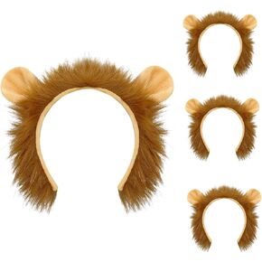 SIOTMERA Lion Ears Headband-4Pack Lion Costume for Adult, Plush Realistic Animal Ears and Horn, Halloween Cosplay Birthday Washing Face Makeup Animal Theme Party Accessories for Adult in Kuwait