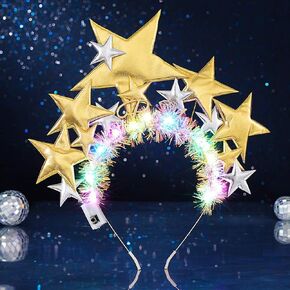 JEAIRTS Light Up Star Headband Gold Five-pointed Hair Hoop Led Bride Bachelorette Party Hair Accessories for Women