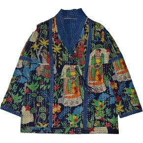Rajbhoomi Women Kantha Jacket Print Cotton Fabric Handmade Quilted