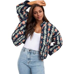 Floral Quilted Jacket for Women Cropped Lightweight Puffer Cardigan Coat Open Front Padded Outwear