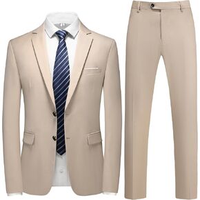 Men's 2 Piece Slim Fit Suit Set, Two Button Tuxedo for Wedding and Prom, Includes Blazer Jacket, Pants & Tie