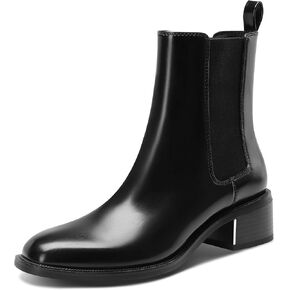 Black Chelsea Boots for Women, Slip-On Chelsea Ankle Boots Elastic with Sliver Trim Low Chunky Heel, Fashion Fall Booties for Casual and Dressy