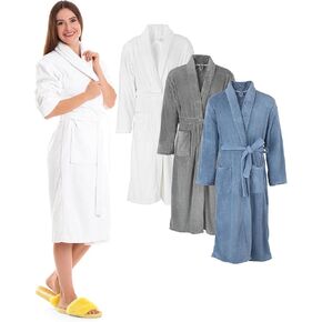 3 Pcs Coral Fleece Bath Robes for Men Women Solid Color Soft Robe Cozy Women Men's Bathrobes Spa Fuzzy Night Robe with Pockets for Adult