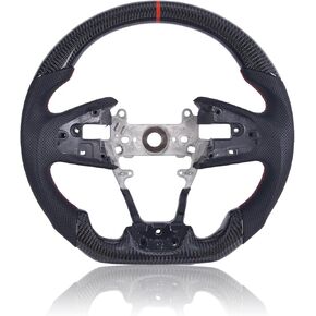Carbon Fiber Steering Wheel for Honda Civic Gen 10th 2016-2021,Type R FK8 North American Spec, D-shaped Flat-bottom Perforated Leather Grip