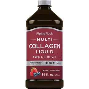 Piping Rock Liquid Collagen 16 fl oz | 1100mg | Fruit Flavor | Multi Collagen Peptides | with Vitamin C | Non-GMO, Gluten Free Supplement