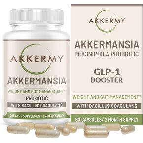Akkermansia Muciniphila Probiotic for Weight & Gut Management - GLP-1 Boosting Supplement with Bacillus Coagulans, Vitamins B2, D3 & Chromium - SIBO Friendly, Vegan & Gluten Free - 60 Day Supply