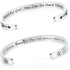 SAM & LORI Set of 2 Bracelets for Women Teens-Beautiful Girl You Can Do Hard Things + Keep Shining