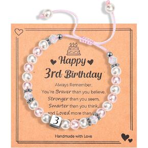 1-8 Years Old Birthday Gifts for Girl - Adjustable Birthday Bracelet for Little Girls with Pink & White Pearls, Birthday Gift Ideas for Daughter Niece Granddaughter Sister Girls