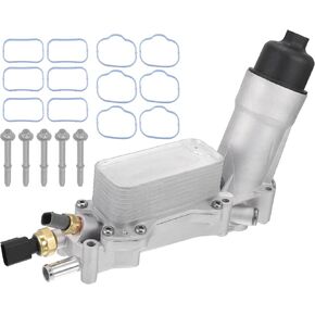 Engine Oil Cooler Oil Filter Housing Adapter Assembly, Oil Cooler with Gaskets No.68105583AF for Ram 1500 Upgraded Aluminum Alloy Silver Tone, 1 Set