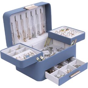 KAMIER Jewelry Box for Women, 3 Layers Jewelry Organizer with Drawers, Large Jewelry Storage Organizer for Earring, Ring, Necklace, Bracelets, Green