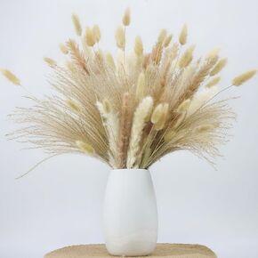 100 Bundles of Pampas Grass Contains Bunny Tail Dried Flowers, Reed Grass Bouquet for Wedding Boho Floral Home Table Decoration, Rustic Farmhouse Party, Dried Pampas Grass Decoration