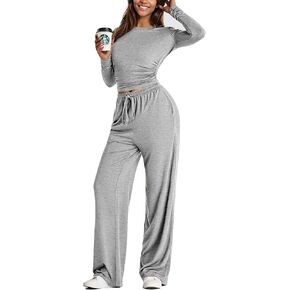 LICOBOD Long sleeve 2 piece Lounge sets for women winter clothes casual Wide Leg Pants comfy Outfits Matching set Streetwear