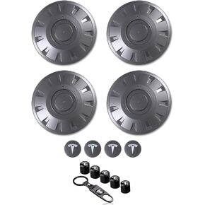 Titanium Deep Gray Pattern Center Caps Hubcaps Cover Aero Wheels Performance Rims Compatible with Tesla Model 3 2024 Highlands