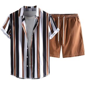 COZYEASE Men's 2 Piece Hawaiian Outfits Short Sleeve Button Down Shirt and Shorts Set Beach Tracksuits in Kuwait