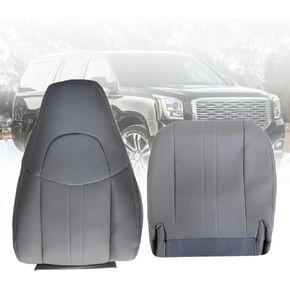 FZJDSD Gray Driver Side Bottom & Top Lean Back Leather Seat Covers Compatible with Chevy Express GMC Savana Work Van 1500 2500 3500 2003 2004 2005 2006 2007 2008 2009 2010 2011 2012 2013 2014