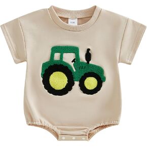 FIOMVA Baby Boy Girl Farm Outfit Embroidery Onesie Chicken Bubble Romper Short Sleeve Bodysuit Shirt Newborn Summer Clothes