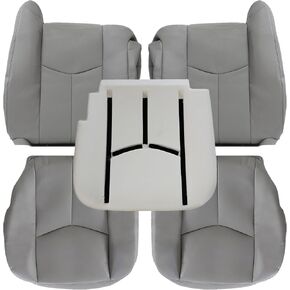 GXARTS Driver & Passenger Side Bottom and Foam Cushion and Top Lean Back Leather Seat Cover TAN 522 Fit for Chevy Silverado Avalanche Suburban Tahoe GMC Yukon Sierra 1500 2500 3500 2003 2004 2005 2006
