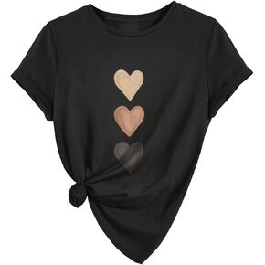 SweatyRocks Girl's Heart Printed T Shirts Crewneck Short Sleeve Casual Basic Tee Tops