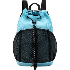 Lohol Lightweight Nylon Drawstring Backpack with Mesh Pockets for Women Men, Water Resistant String Bag for Sports Beach Swimming Camp Travel (Green)