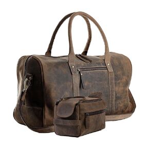 حقيبة أدوات الزينة الجلدية للجنسين طقم سفر Dopp وحقيبة جلدية مقاس 24 بوصة طوال الليل وعطلة نهاية الأسبوع حقيبة كابينة هولدول للرجال والنساء حزمة كومبو in Kuwait