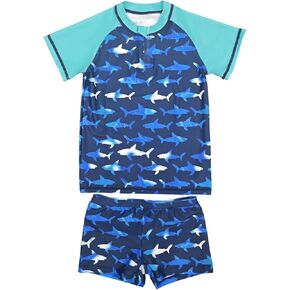 طقم ملابس سباحة Inno Boys مكون من قطعتين من Rash Guard بعامل حماية من الأشعة فوق البنفسجية 50+ مع سروال سباحة، بدلة استحمام للأطفال الصغار إلى الأطفال الكبار (1-12)، أزرق، سحاب، 7-8 سنوات in Kuwait