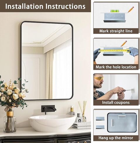 Bathroom Mirror for Over Sink 12x16in Mirror for Wall-Mounted Vanity,Large/Small Bathroom Mirrors for Entryway/Farmhouse Modern Framed Rectangle Espejo,Black Frame Bathroom Mirror in Saudi Arabia