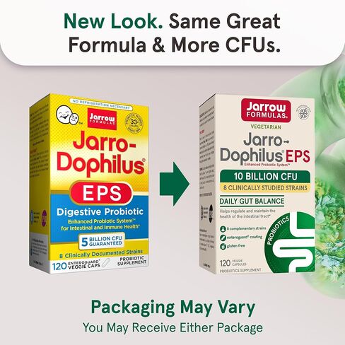 Jarrow Formulas Jarro-Dophilus EPS Probiotics 10 Billion CFU for Intestinal Tract Support, Probiotic Supplement for Gut Health for Women and Men, 120 Veggie Capsules, up to a 60 Day Supply in Kuwait