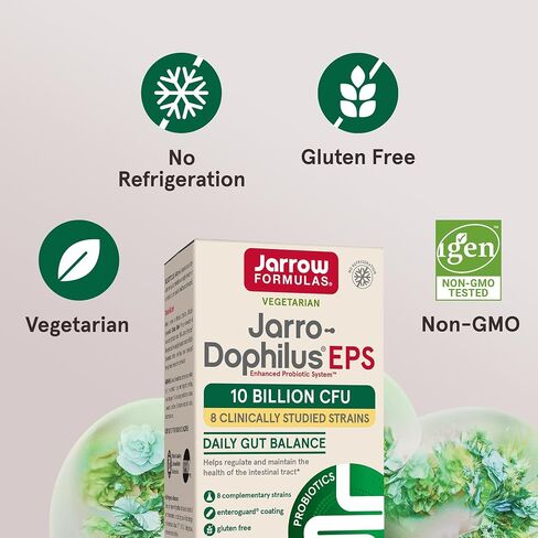 Jarrow Formulas Jarro-Dophilus EPS Probiotics 10 Billion CFU for Intestinal Tract Support, Probiotic Supplement for Gut Health for Women and Men, 120 Veggie Capsules, up to a 60 Day Supply in Kuwait
