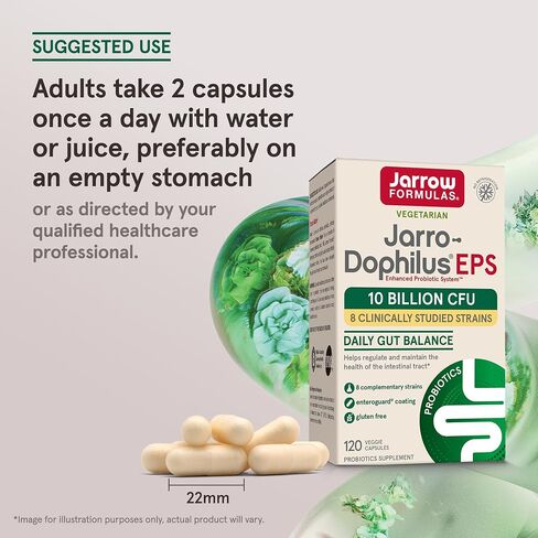 Jarrow Formulas Jarro-Dophilus EPS Probiotics 10 Billion CFU for Intestinal Tract Support, Probiotic Supplement for Gut Health for Women and Men, 120 Veggie Capsules, up to a 60 Day Supply in Kuwait